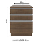 Balcão Madesa Glamy 60 cm 3 Gavetas Rustic
