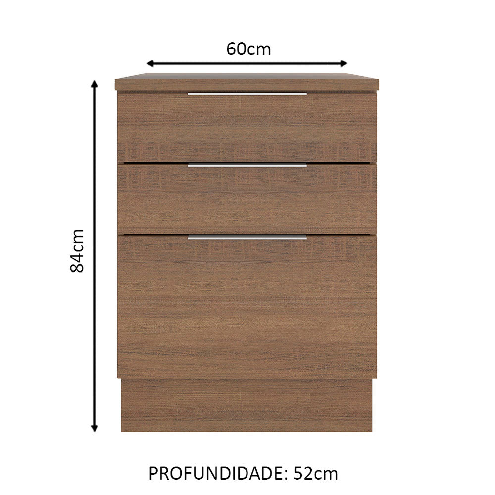 Balcão Madesa Stella 60 cm 3 Gavetas Rustic