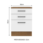 Balcão Madesa Agata 60 cm 3 Gavetas Rustic/Branco