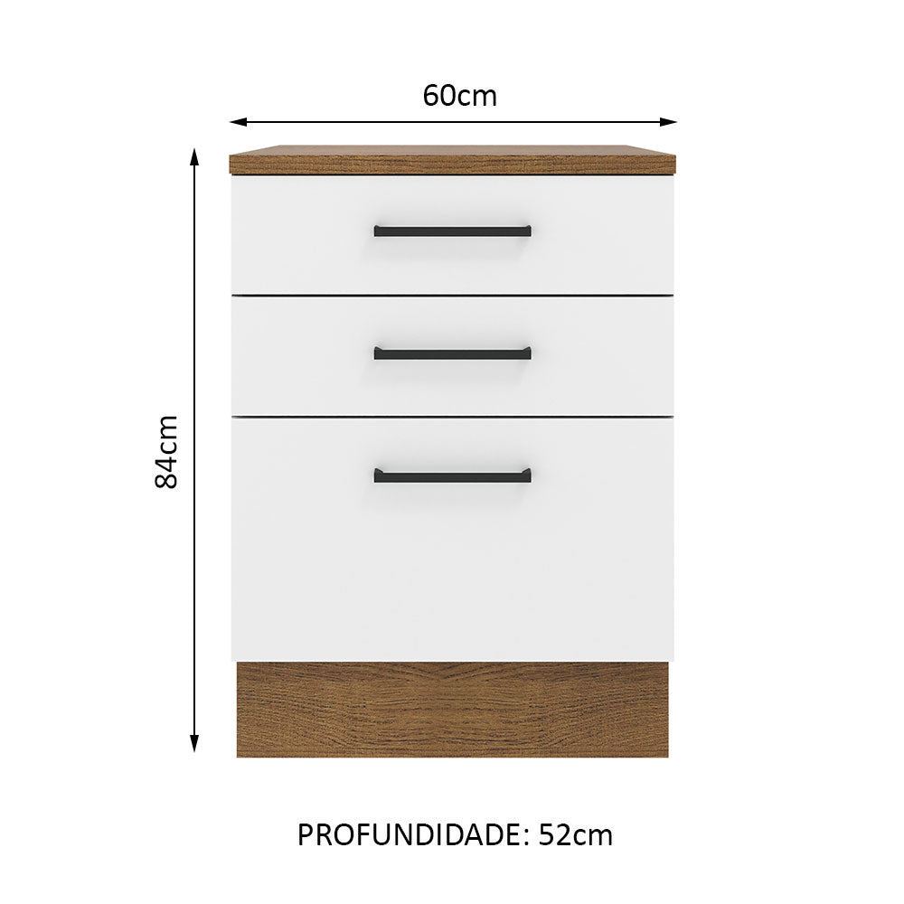 Balcão Madesa Agata 60 cm 3 Gavetas Rustic/Branco