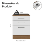 Balcão Madesa Agata 60 cm 3 Gavetas Rustic/Branco