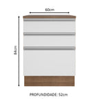 Balcão Madesa Glamy 60 cm 3 Gavetas Rustic/Branco