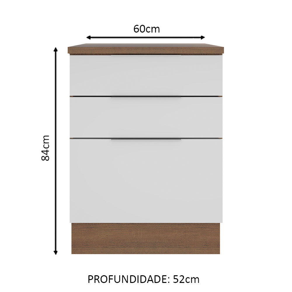 Balcão Madesa Stella 60 cm 3 Gavetas Rustic/Branco