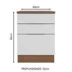 Balcão Madesa Stella 60 cm 3 Gavetas Rustic/Branco