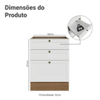 Balcão de Cozinha 60 cm 3 Gavetas (Sem Tampo) Rustic/Branco Vik Madesa