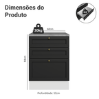 Balcão de Cozinha 60 cm 3 Gavetas Branco/Preto Vik Madesa