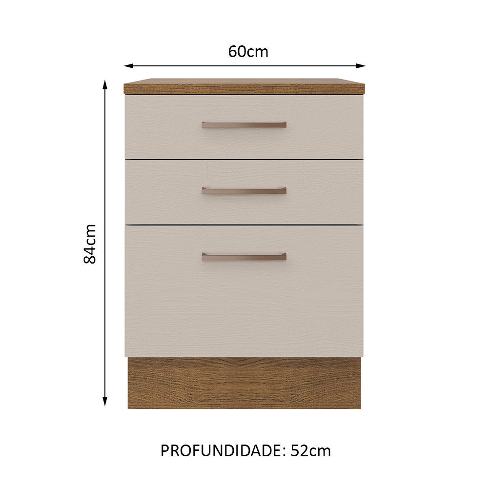 Balcão 60 cm 3 Gavetas Rustic/Crema Agata Madesa