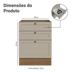 Balcão de Cozinha 60 cm 3 Gavetas (Sem Tampo) Rustic/Crema Vik Madesa