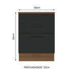 Balcão Madesa Agata 60 cm 3 Gavetas Rustic/Preto