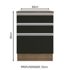 Balcão Madesa Glamy 60 cm 3 Gavetas Rustic/Preto