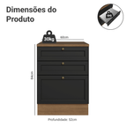 Balcão de Cozinha 60 cm 3 Gavetas Rustic/Preto Vik Madesa