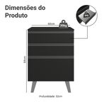 Balcão de Cozinha 60 cm 3 Gavetas Com Pés Preto Nice Madesa