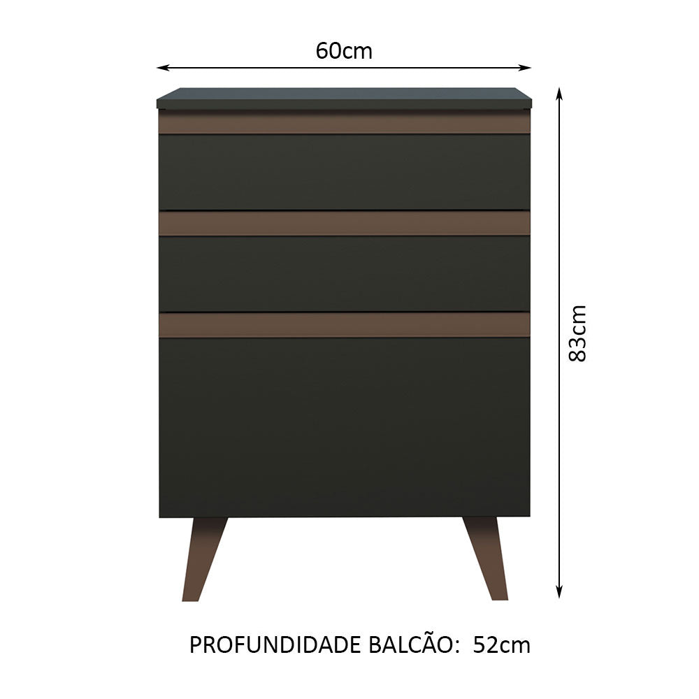 Balcão Madesa Reims 60 cm 3 Gavetas Preto