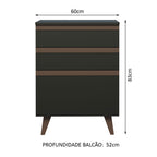 Balcão Madesa Reims 60 cm 3 Gavetas Preto