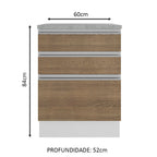 Balcão Madesa Glamy 60 cm 3 Gavetas Branco/Rustic