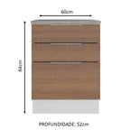 Balcão Madesa Stella 60 cm 3 Gavetas Branco/Rustic