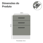 Balcão de Cozinha 60 cm 3 Gavetas (Sem Tampo) Branco/Cinza Agata Madesa