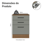 Balcão Madesa Agata 60 cm 3 Gavetas Rustic/Cinza