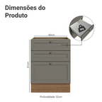 Balcão de Cozinha 60 cm 3 Gavetas (Sem Tampo) Rustic/Cinza Vik Madesa