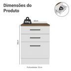 Balcão de Cozinha 60 cm 3 Gavetas Branco Tampo Rustic Agata Madesa