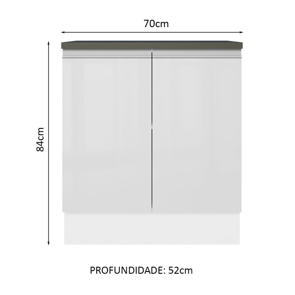 Balcão 100% MDF 70 cm 2 Portas Frentes Branco Brilho Acordes Madesa
