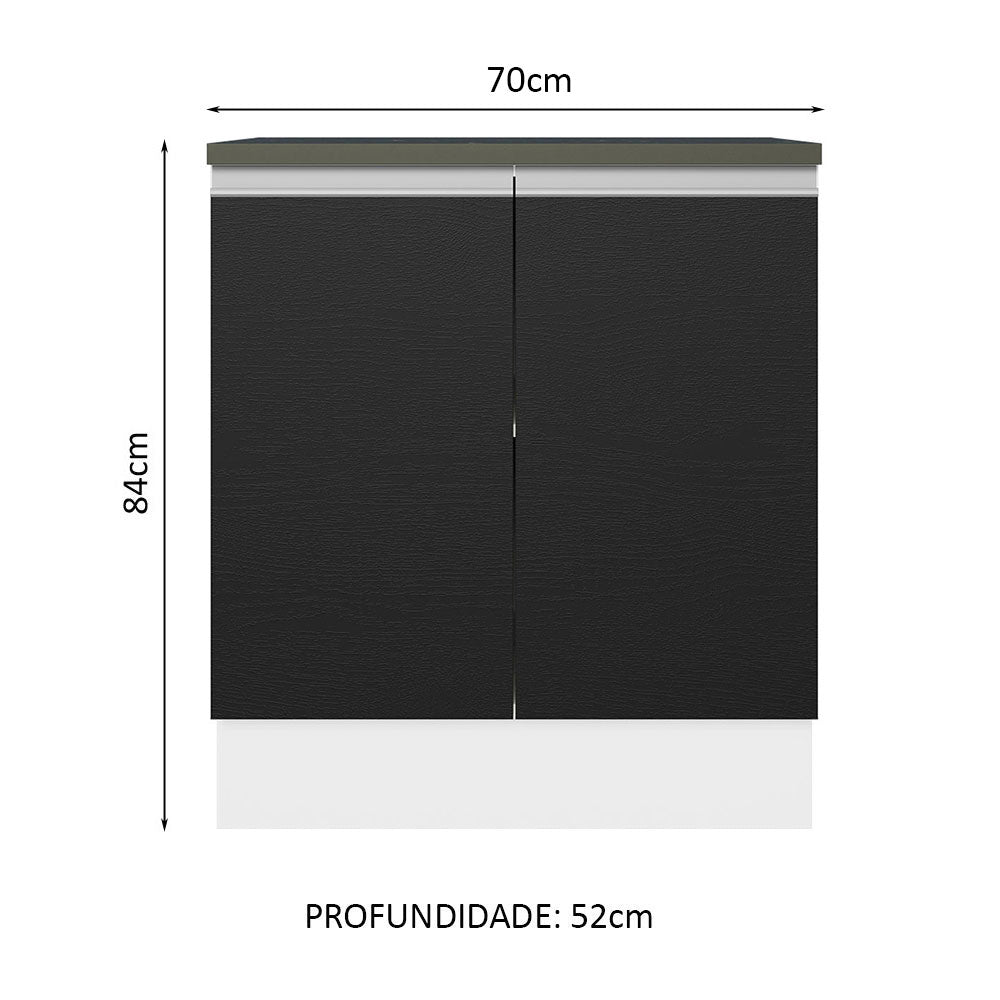 Balcão 100% MDF 70 cm 2 Portas Branco/Preto Acordes Madesa