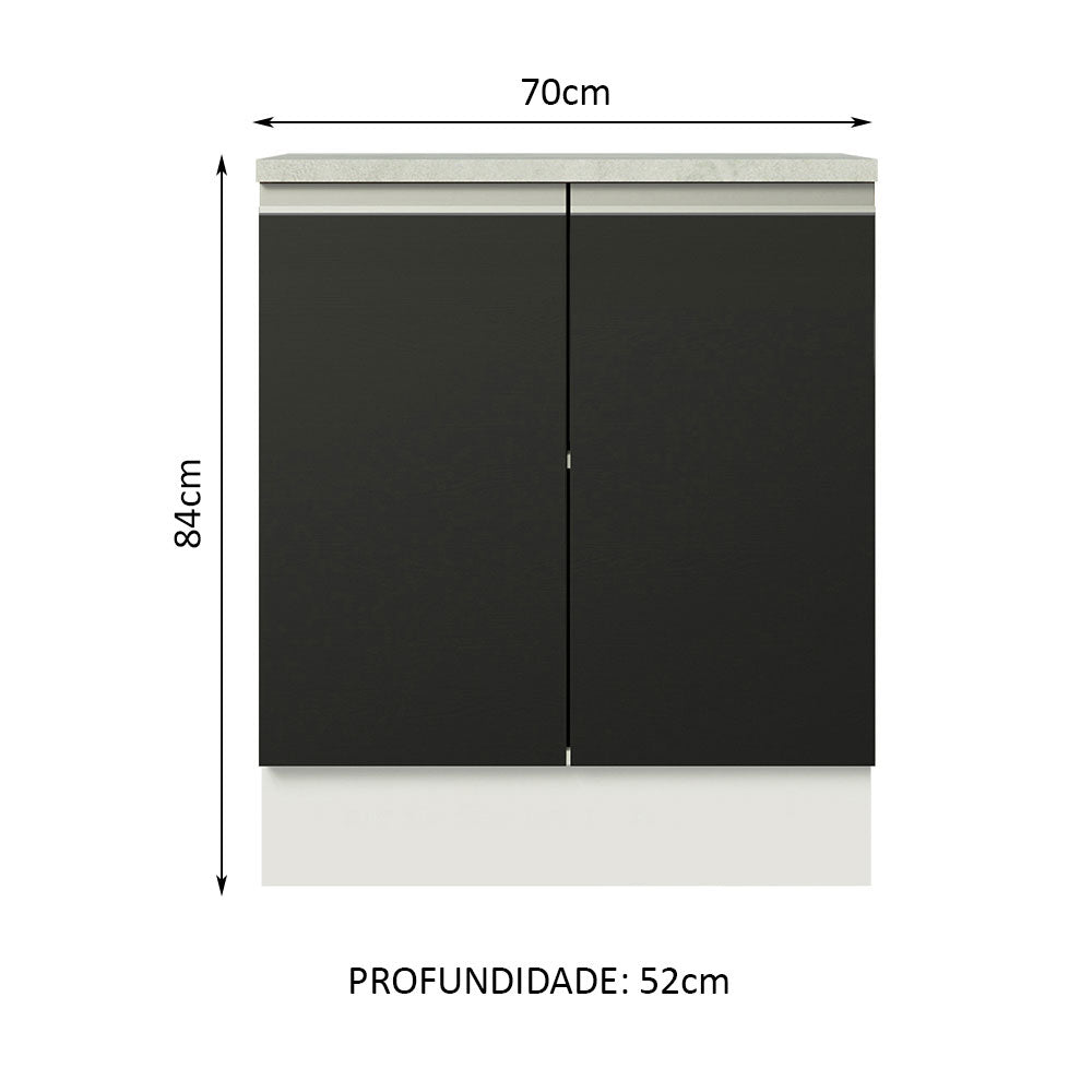 Balcão de Cozinha Madesa Glamy 70 cm 2 Portas Branco/Preto