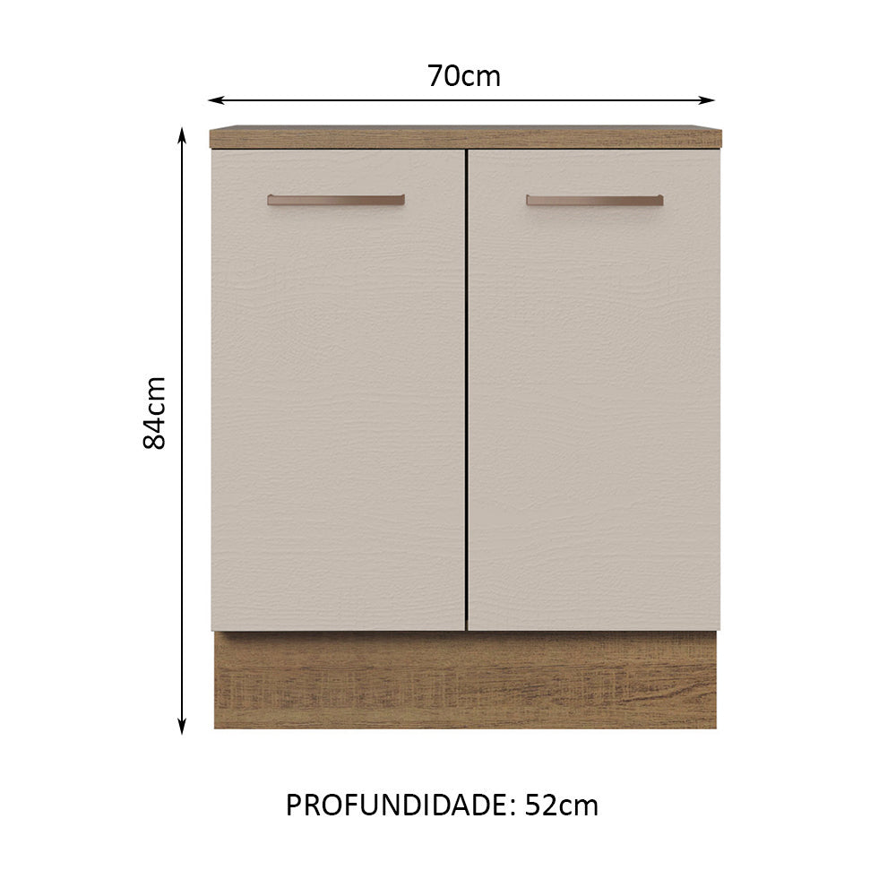 Balcão de Cozinha 70 cm 2 Portas Rustic/Crema Agata Madesa