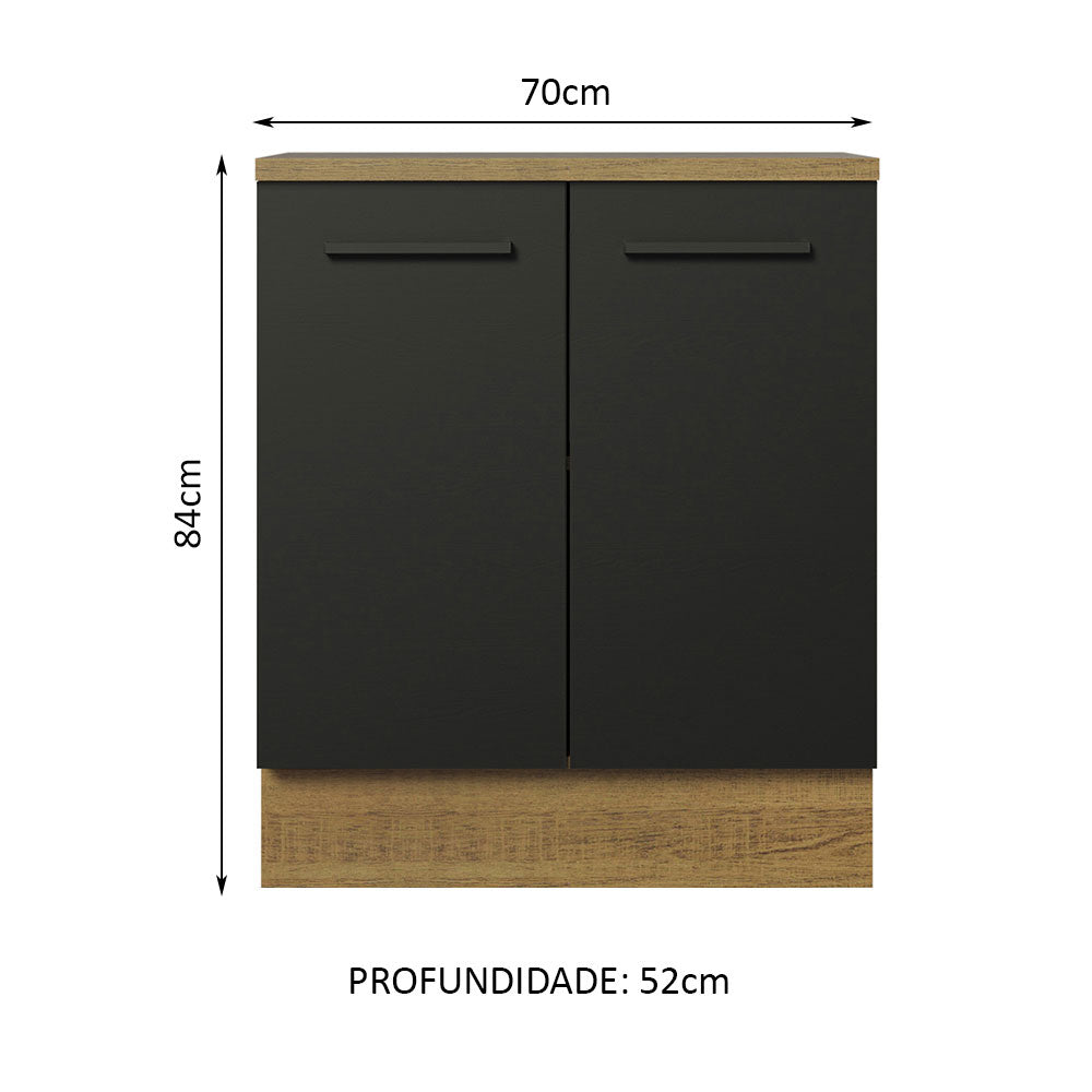 Balcão de Cozinha Madesa Agata 70 cm 2 Portas Rustic/Preto