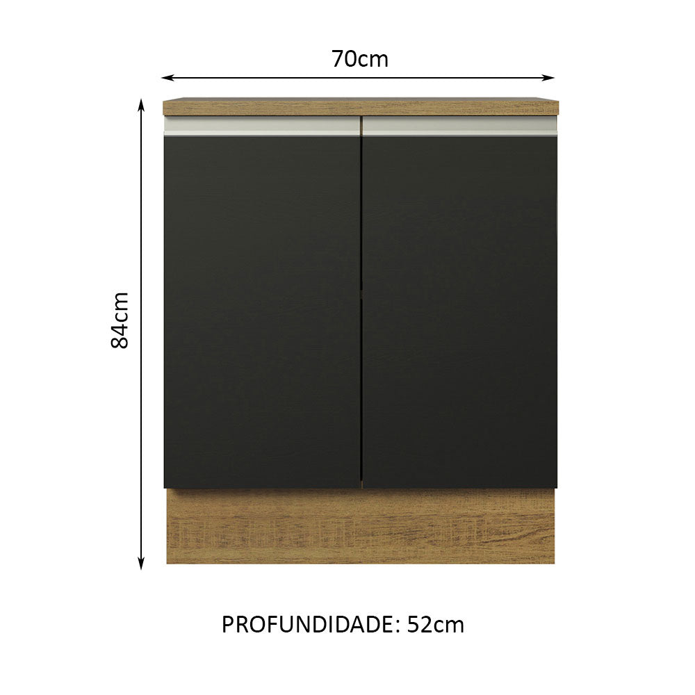 Balcão de Cozinha Madesa Glamy 70 cm 2 Portas Rustic/Preto