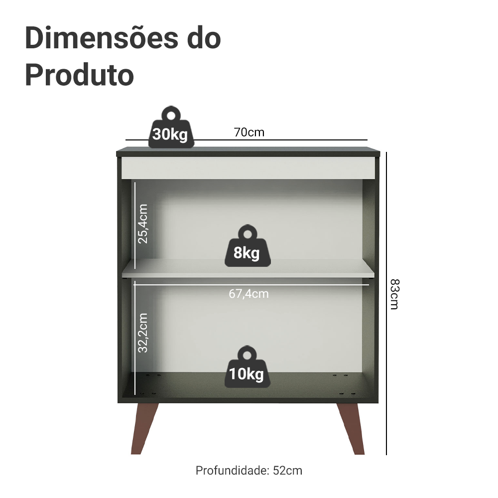 Balcão Madesa Reims 70 cm 2 Portas Preto