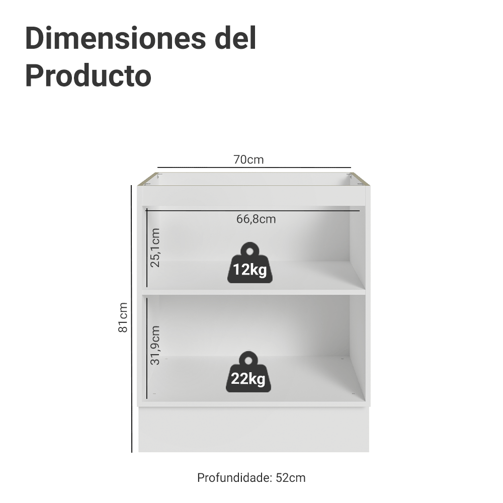 Balcão de Cozinha 70 cm 2 Portas (Sem Tampo) Branco/Verde Vik Madesa
