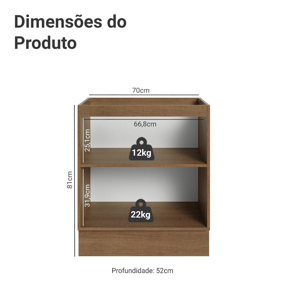 Balcão de Cozinha 70 cm 2 Portas (Sem Tampo) Rustic/Verde Vik Madesa