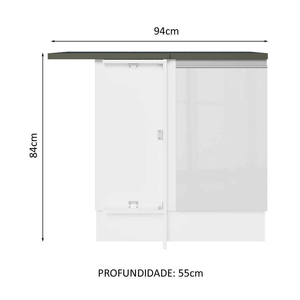 Balcão de Canto Madesa Acordes 100% MDF 1 Porta Branco Brilho