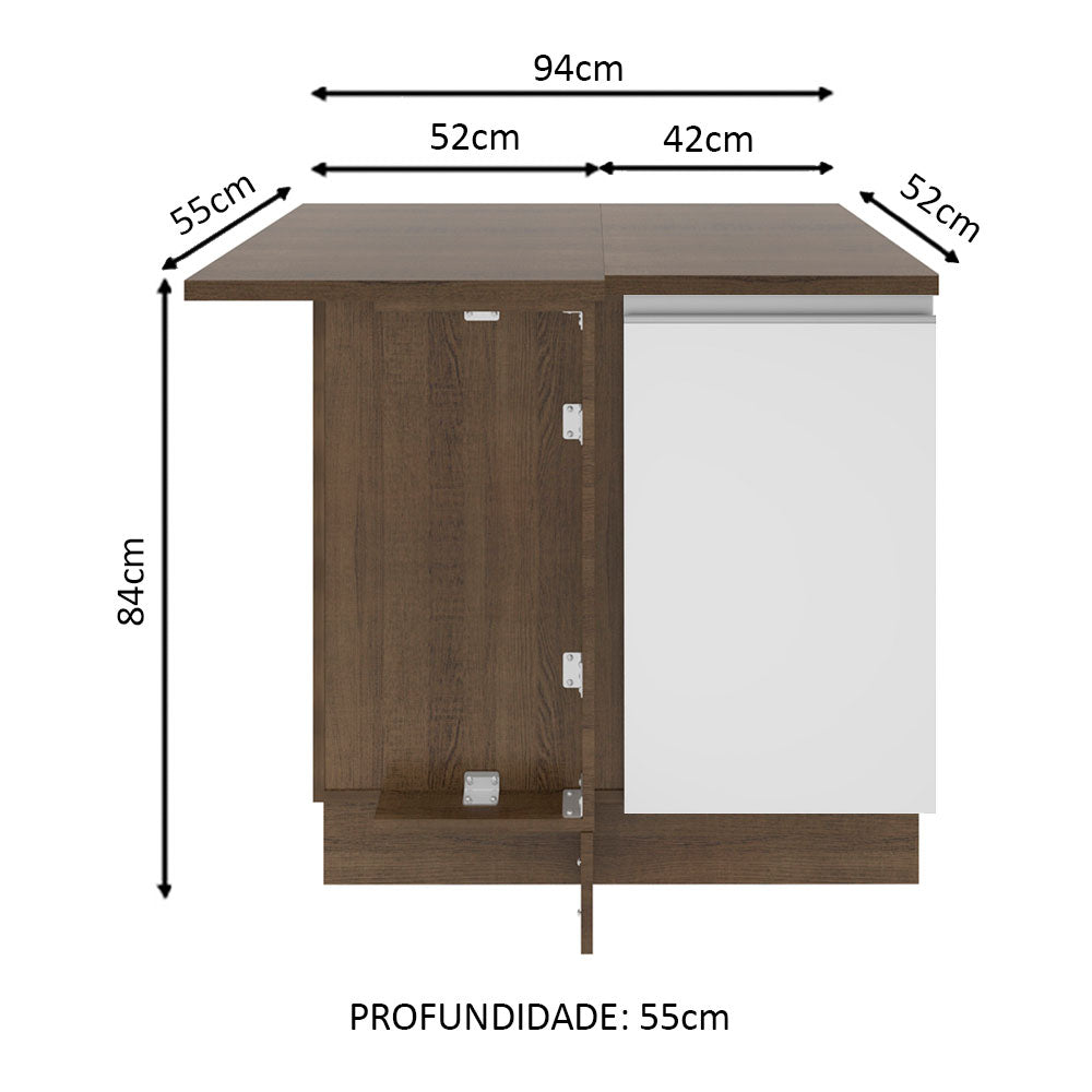 Balcão de Canto Madesa Glamy 1 Porta Rustic/Branco