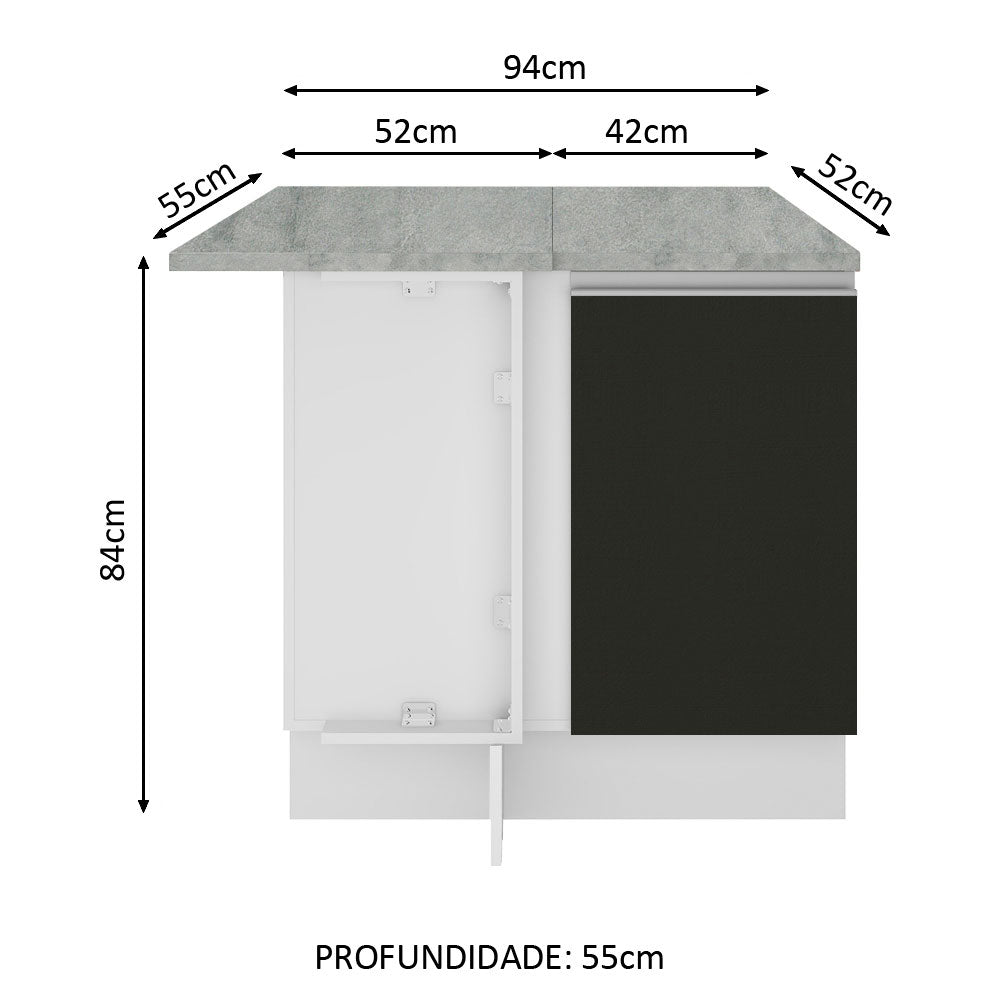 Balcão de Canto Madesa Glamy 1 Porta Branco/Preto