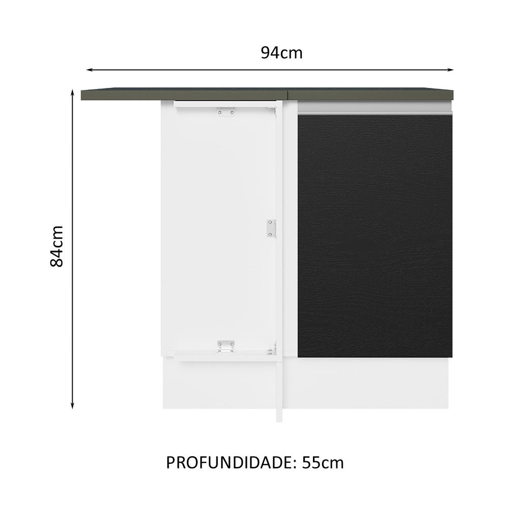 Balcão de Canto 100% MDF 1 Porta Branco/Preto Acordes Madesa