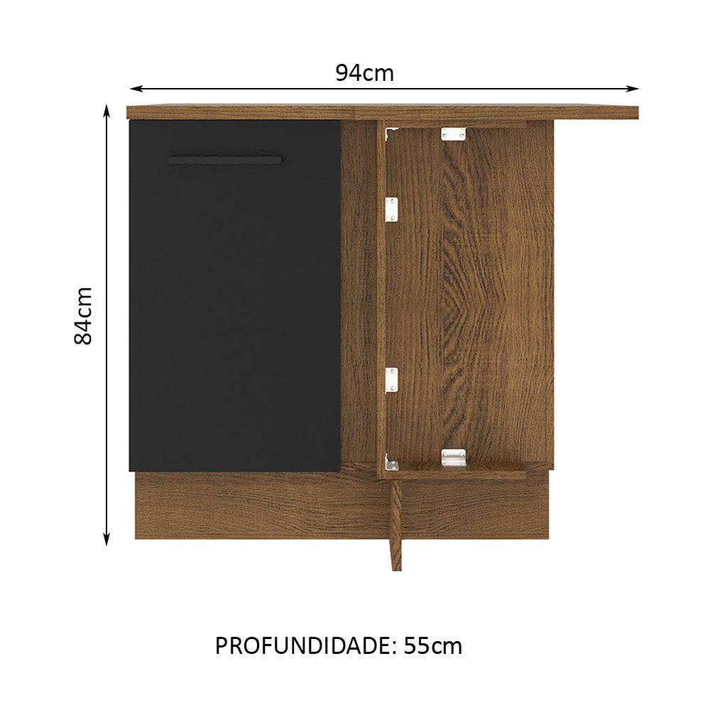 Balcão de Canto Madesa Agata 1 Porta Rustic/Preto