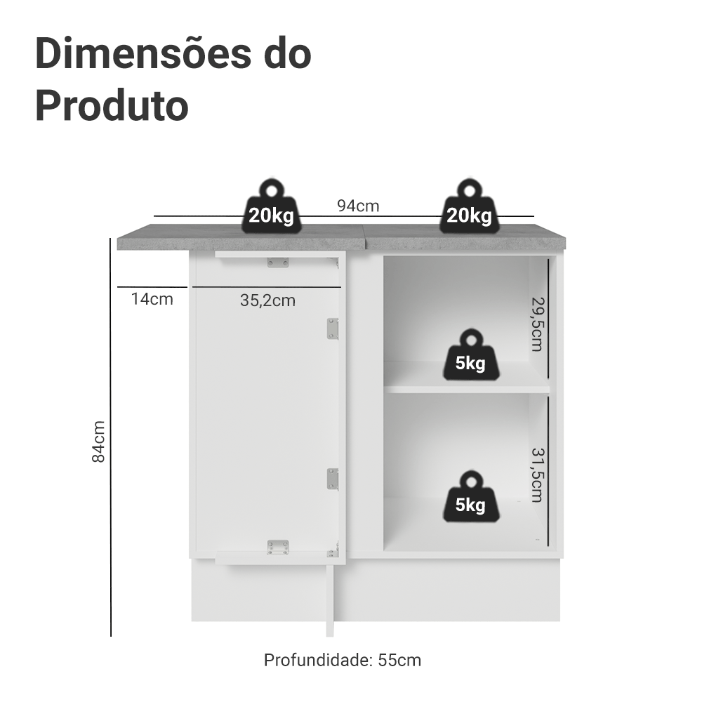 Balcão de Canto 1 Porta Branco/Azul Vik Madesa