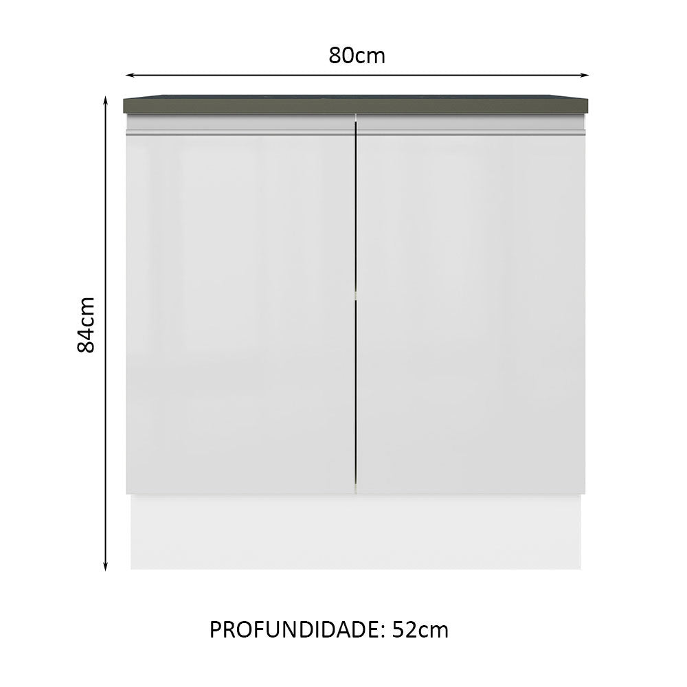 Balcão Madesa Acordes 100% MDF 80 cm 2 Portas Branco Brilho