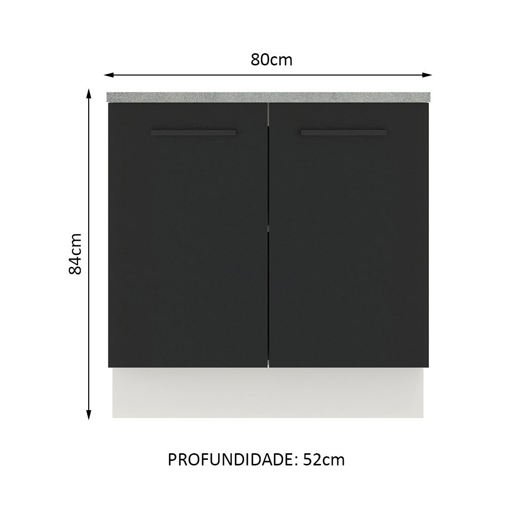 Balcão Madesa Agata 80 cm 2 Portas Branco/Preto