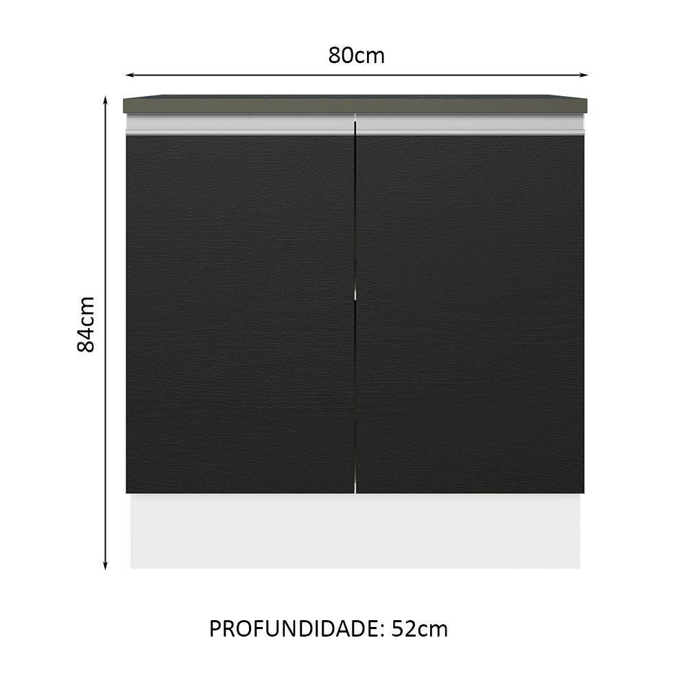 Balcão 100% MDF 80 cm 2 Portas Branco/Preto Acordes Madesa
