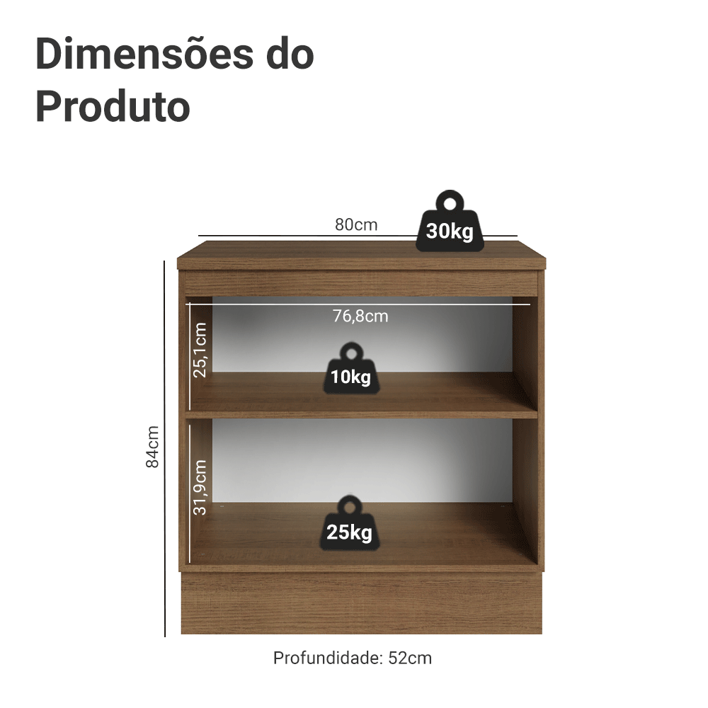 Balcão de Cozinha 80 cm 2 Portas Rustic/Crema Vik Madesa