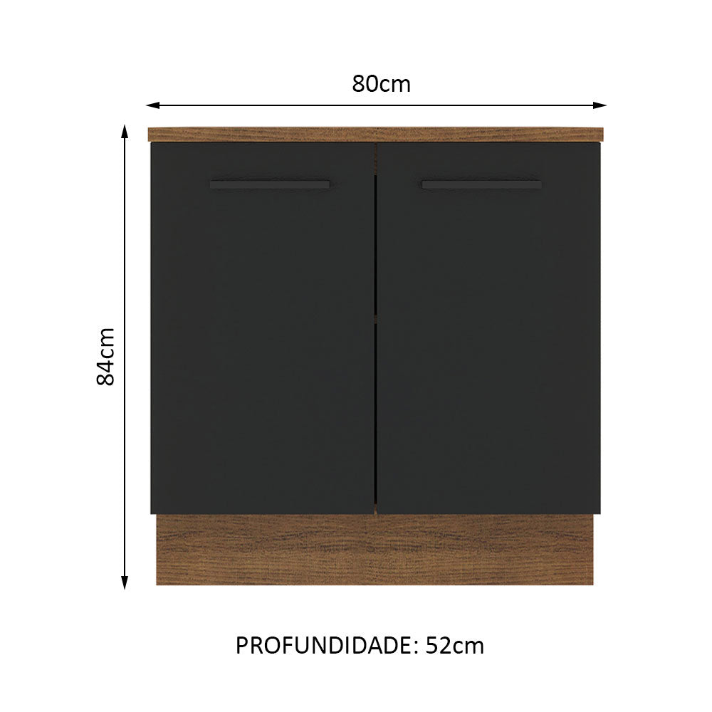 Balcão Madesa Agata 80 cm 2 Portas Rustic/Preto