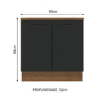 Balcão Madesa Agata 80 cm 2 Portas Rustic/Preto