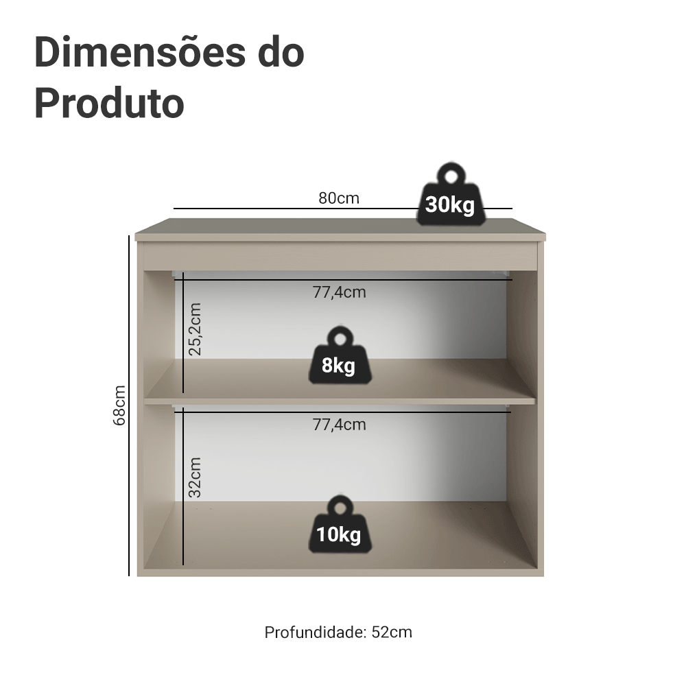 Balcão de Cozinha 80 cm 2 Portas Suspenso Crema Nice Madesa