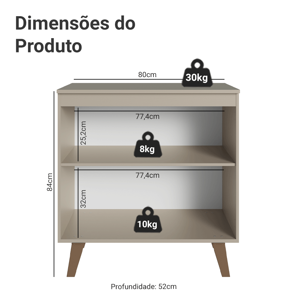 Balcão de Cozinha 80 cm 2 Portas Com Pés Crema Nice Madesa