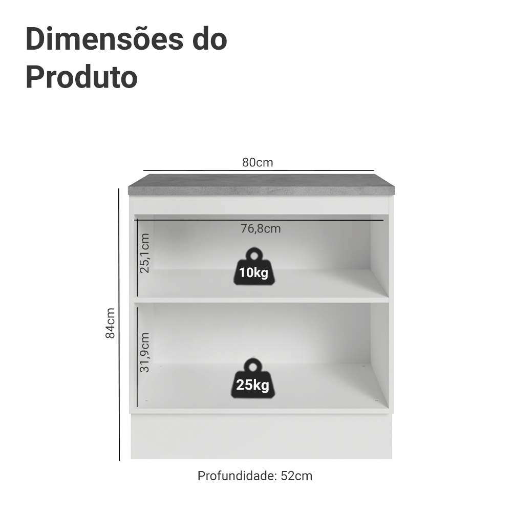 Balcão de Cozinha 80 cm 2 Portas Branco/Azul Vik Madesa