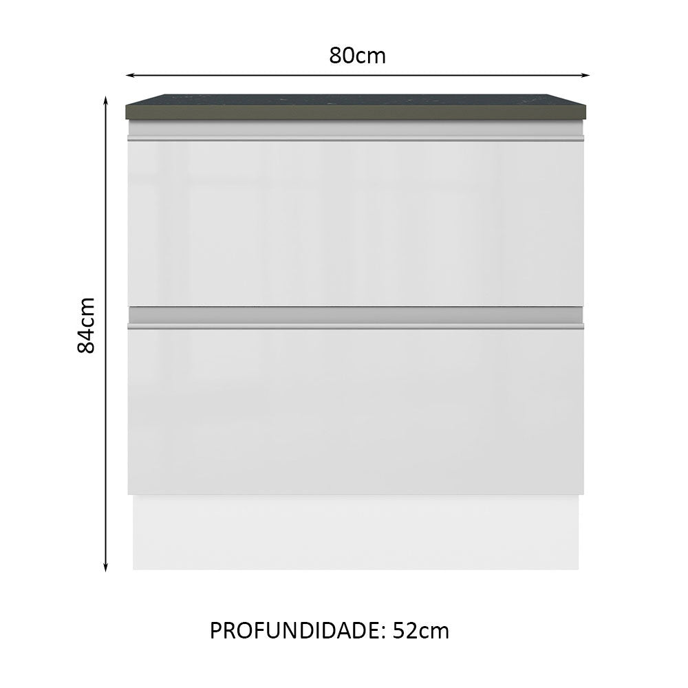 Balcão Madesa Acordes 100% MDF 80 cm 2 Gavetas Frentes Branco Brilho