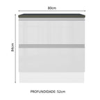 Balcão Madesa Acordes 100% MDF 80 cm 2 Gavetas Frentes Branco Brilho